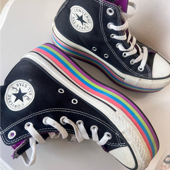 Platform Converse Black and Purple High-Top rainbow Sneakers - Picture 3 of 9